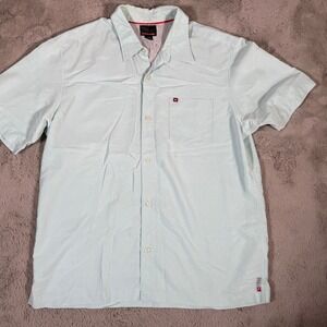 Quiksilver Button Up Shirt Short Sleeve Casual Light Blue Mens‎ Size L